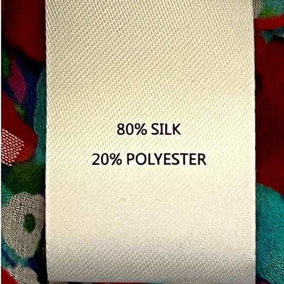 Saloni Women's Size 4 Silk Blend Iman Red + Blue Ruffled Wrap Blouse NWT - Picture 14 of 14